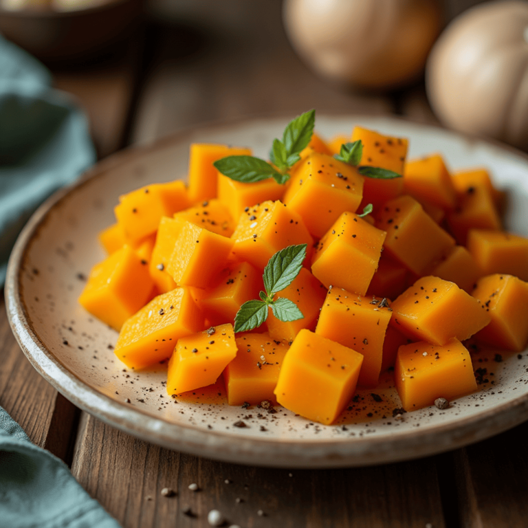 Tranches de courge butternut rôties au four, dorées et légèrement caramélisées.