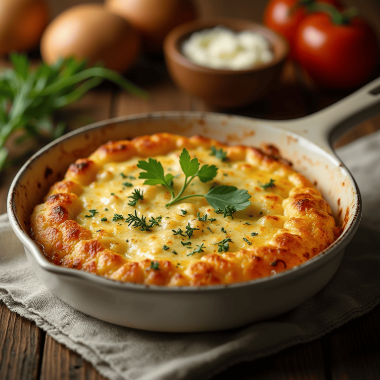 Gratin de pâtes doré et fondant, prêt à être dégusté.
