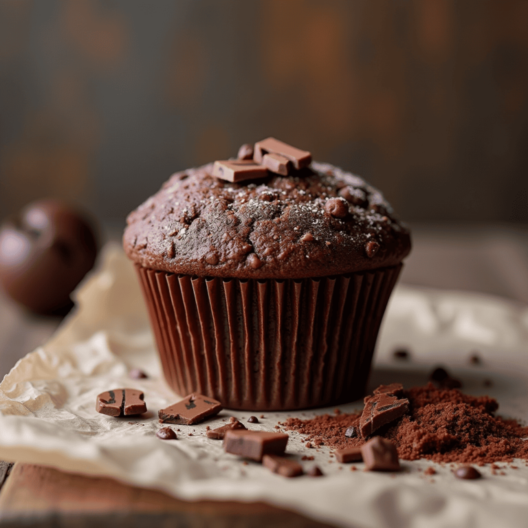 Muffin au chocolat moelleux sur une assiette.