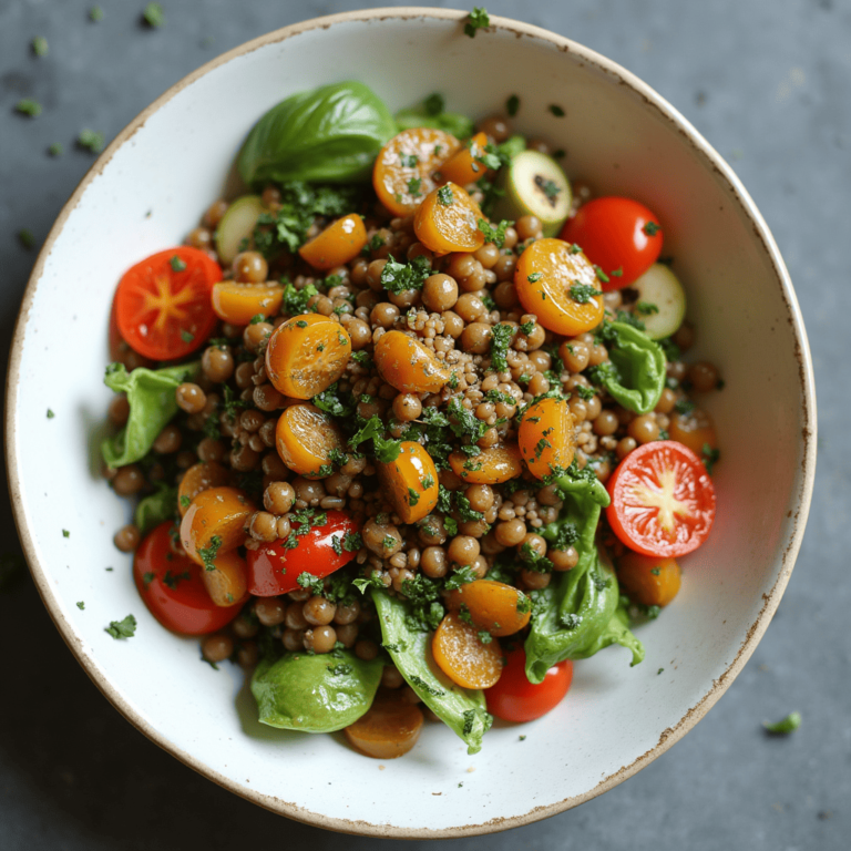 Salade de lentilles avec légumes frais et herbes