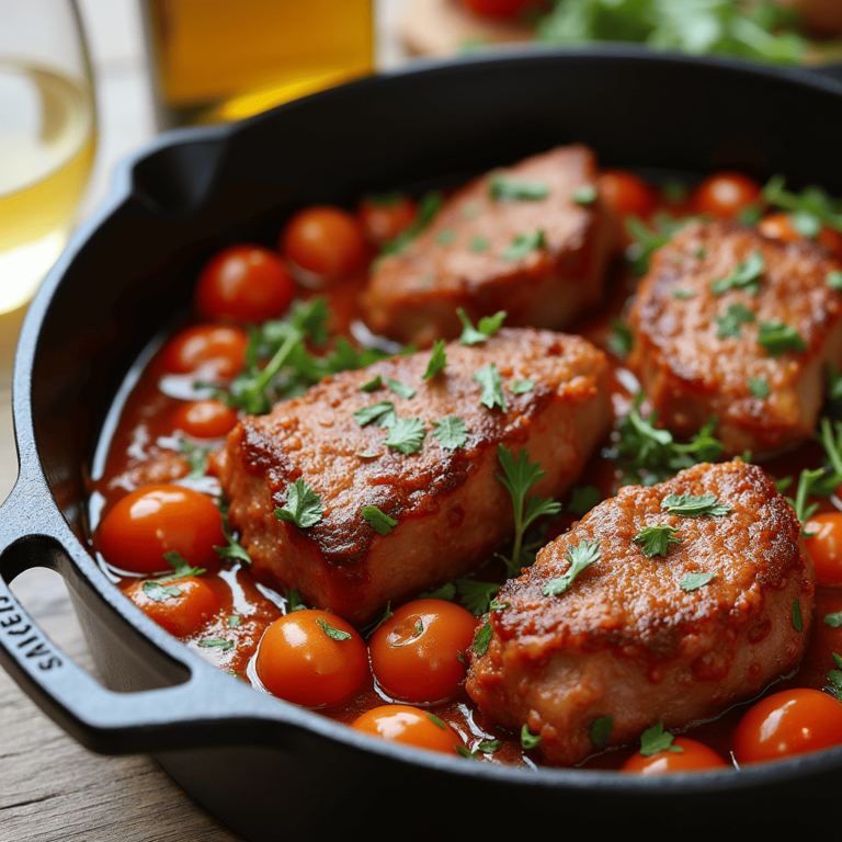 Plat de veau marengo mijoté avec une sauce tomate, des légumes et du vin blanc, servi dans une cocotte.