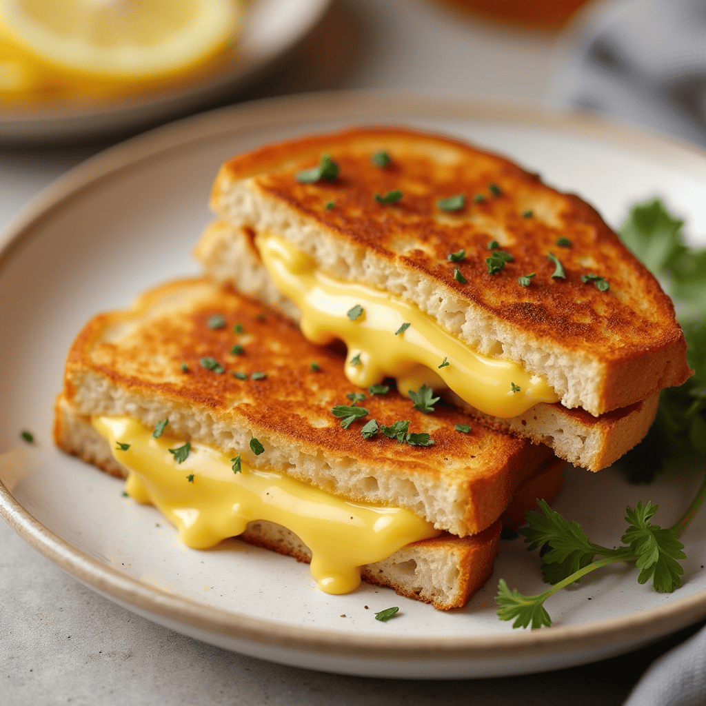 Croque Monsieur au Four doré et croustillant, avec une garniture crémeuse de béchamel, jambon et fromage fondant.