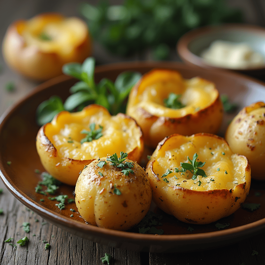 Pomme de terre au four à l’ancienne avec du fromage fondu, garnie de cheddar ou de gruyère.