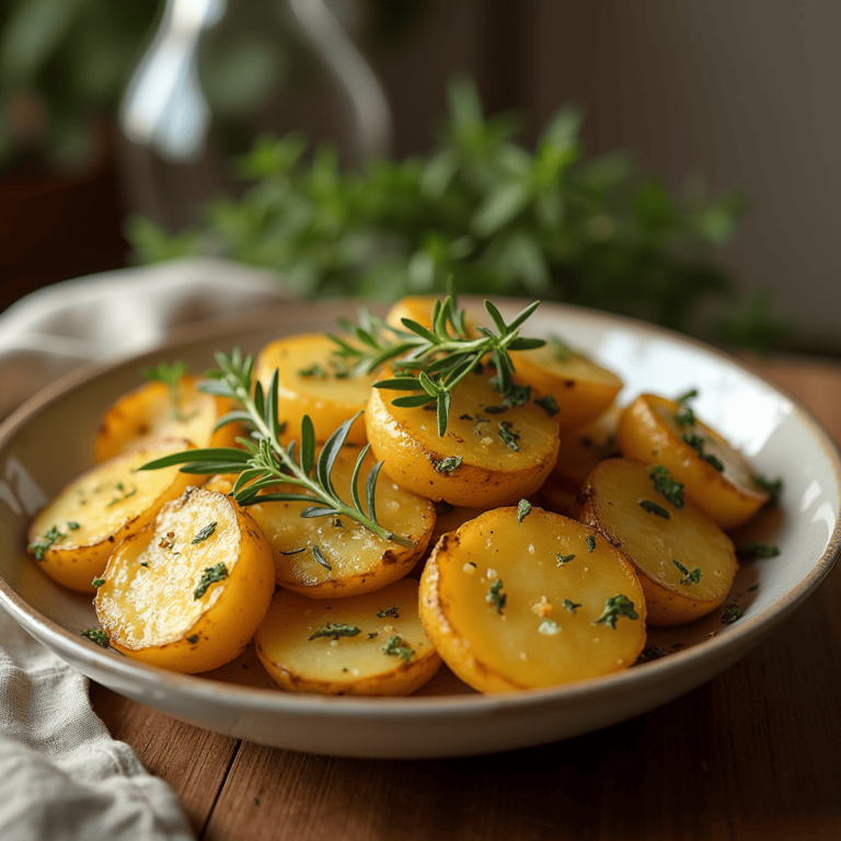 Pomme de terre au four huile d'olive dorée avec romarin frais sur une plaque de cuisson.