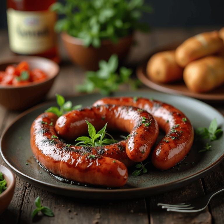 Saucisse de Morteau grillée sur un barbecue en plein air.