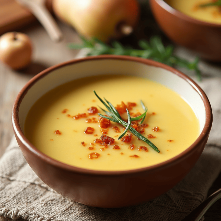 Soupe potimarron pomme de terre crémeuse avec des herbes fraîches