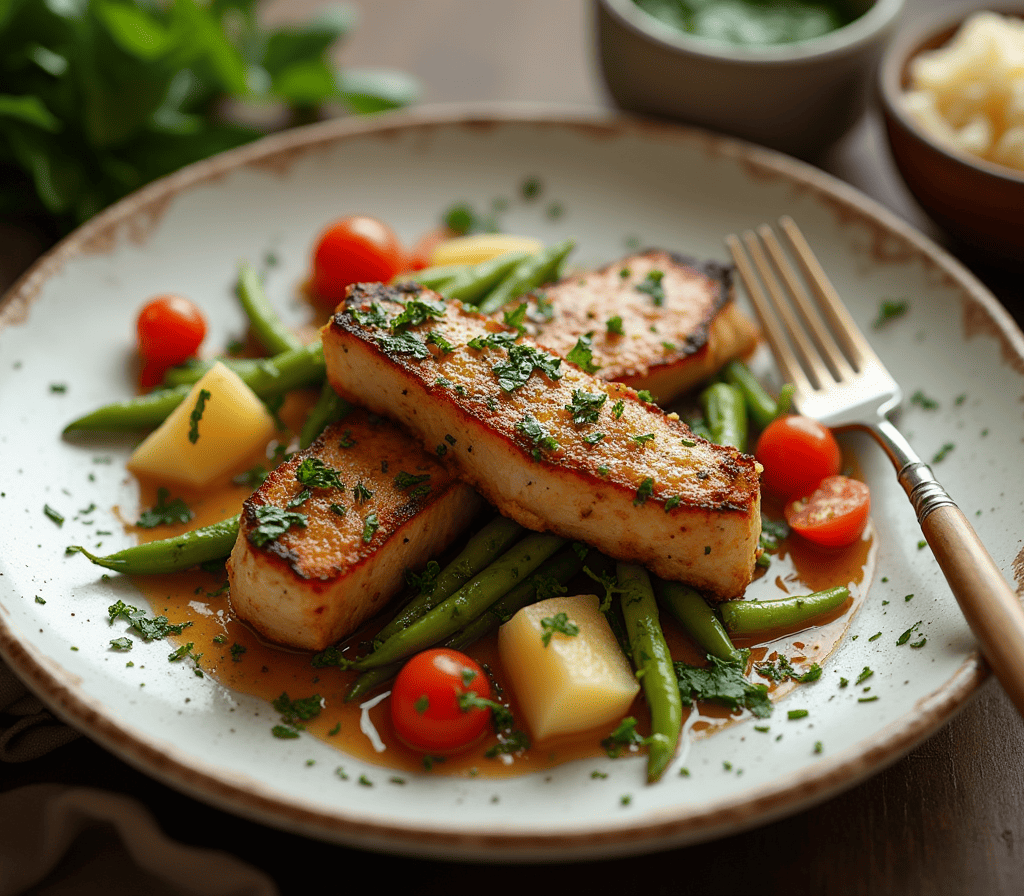 Paupiette de veau au four dorée, cuite à la perfection avec des herbes fraîches et des légumes rôtis.