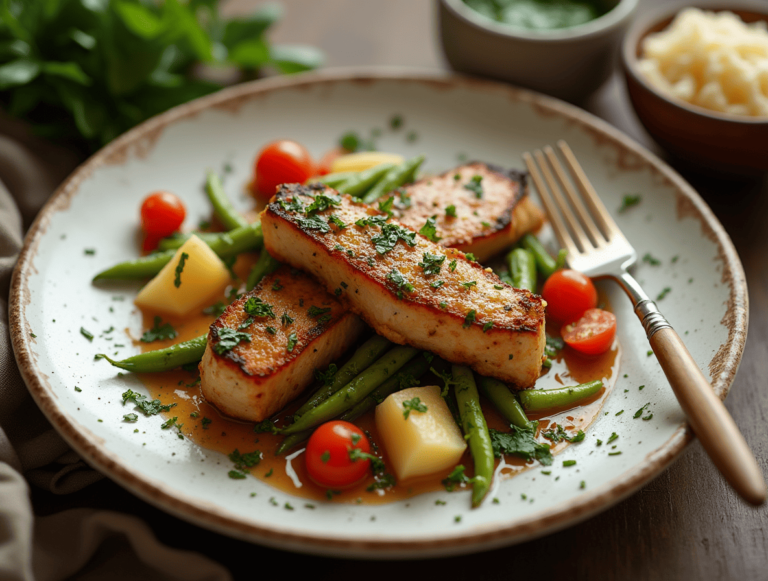 Paupiette de veau au four dorée, cuite à la perfection avec des herbes fraîches et des légumes rôtis.