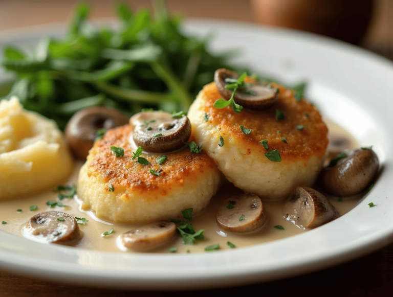 Paupiette de veau à la crème et champignons, plat savoureux et crémeux prêt en 20 minutes.
