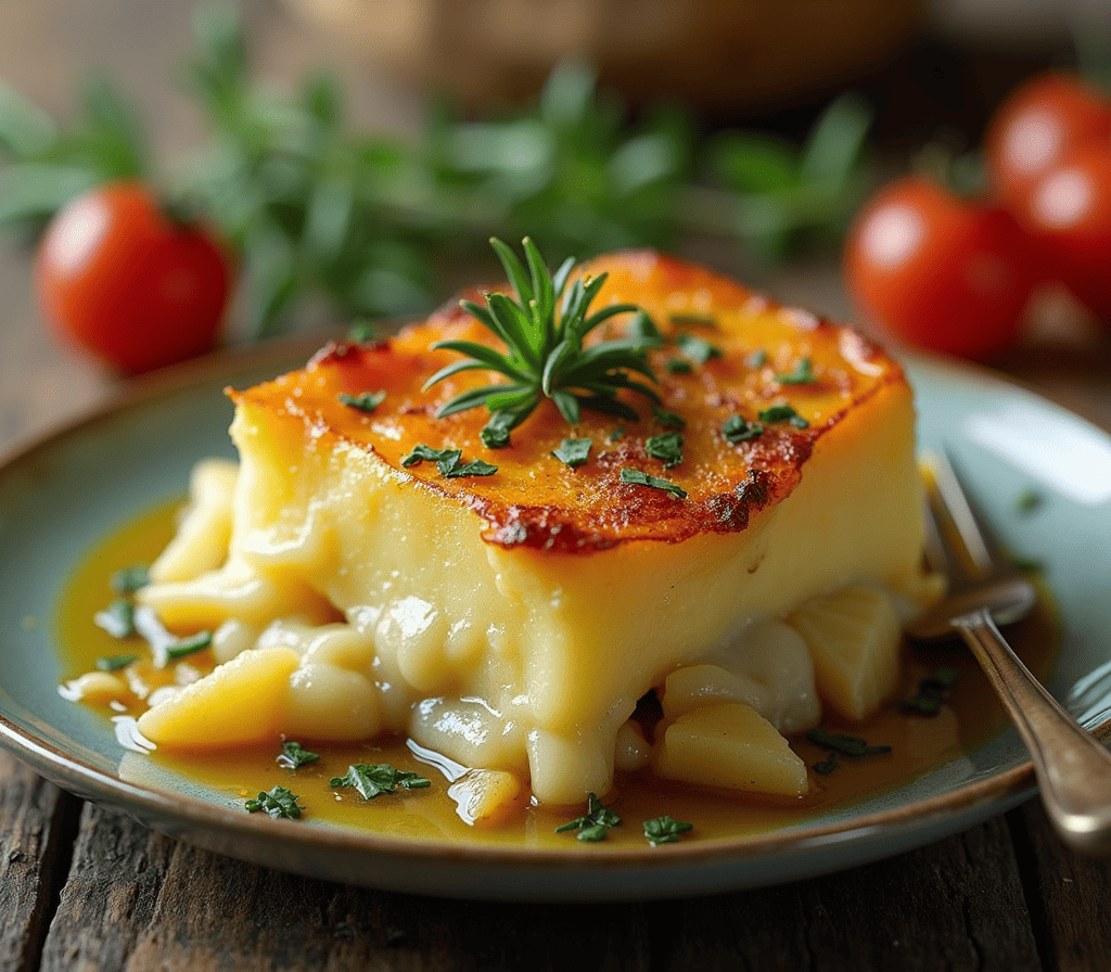 Recette pomme de terre au four fromage : gratin fondant de pommes de terre avec du fromage fondu, doré et savoureux.
