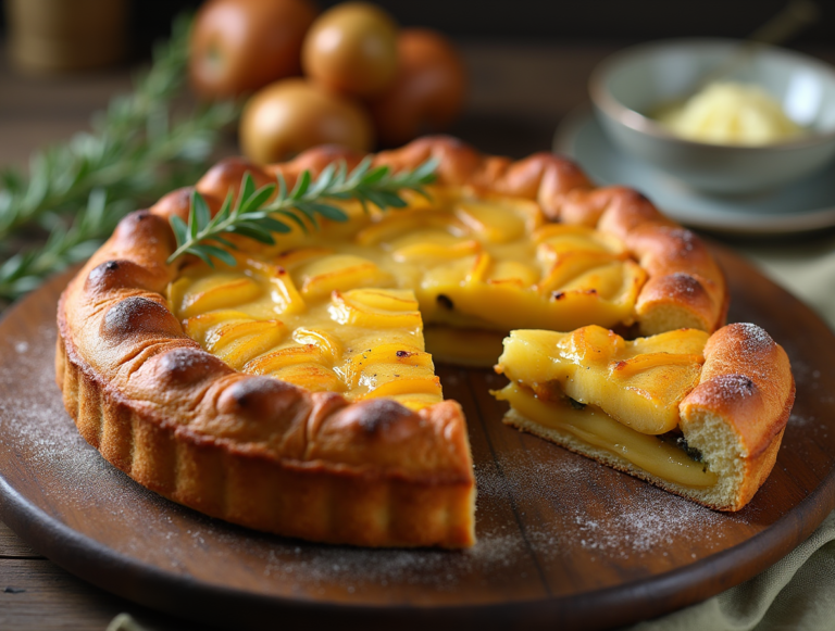 Tarte aux poireaux à l'ancienne maison avec pâte dorée et poireaux fondants