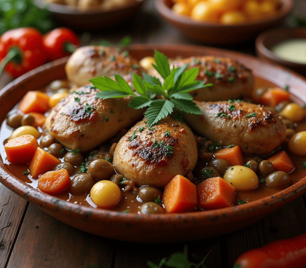 Tajine poulet olive cuit à la perfection avec olives vertes et épices marocaines