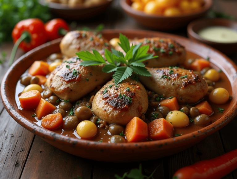 Tajine poulet olive cuit à la perfection avec olives vertes et épices marocaines